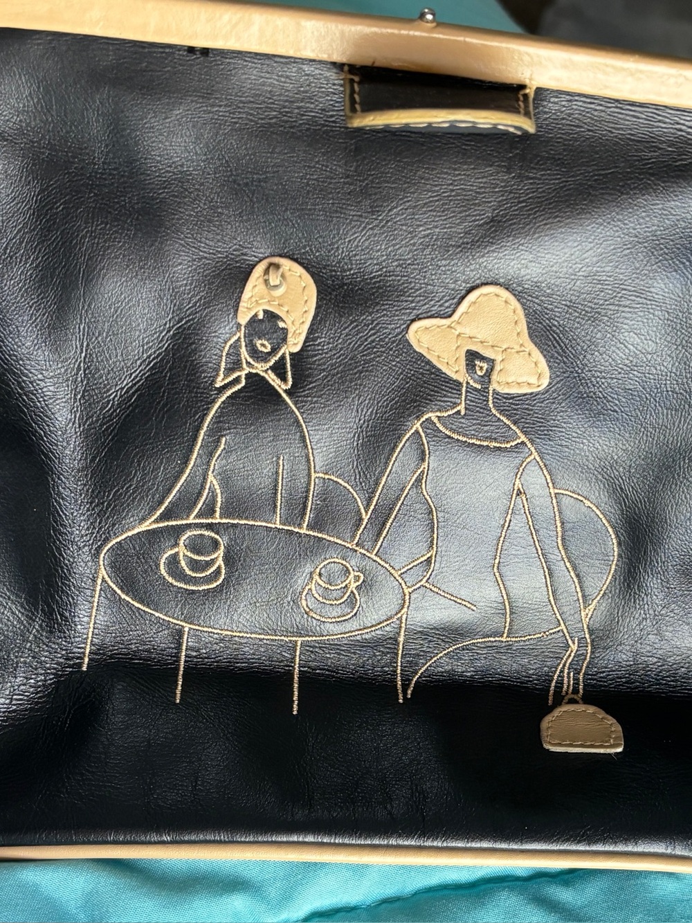 Vintage Summer Tompkins Black Leather Cafe Scene Frame Bag Handbag